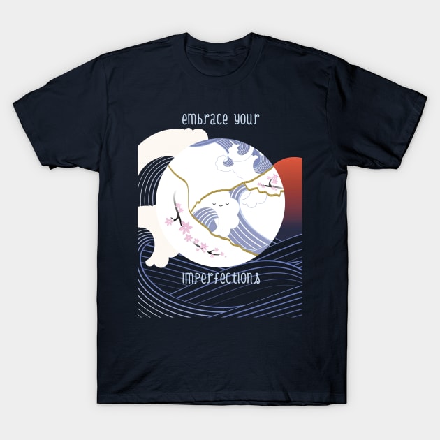 Kintsugi Moon Kanagawa Wave T-Shirt by bittergodart